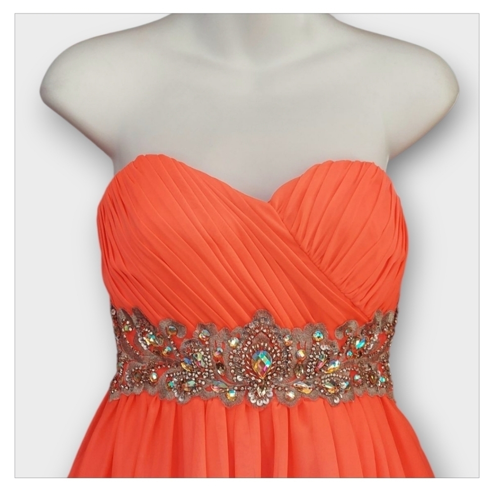 NWT My Michelle Vibrant Coral Strapless Embellished Full Layered Dress ~size 5 - Picture 3 of 9